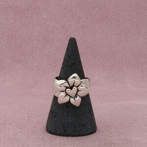 sterling silver heart flower adjustable ring size 6.5